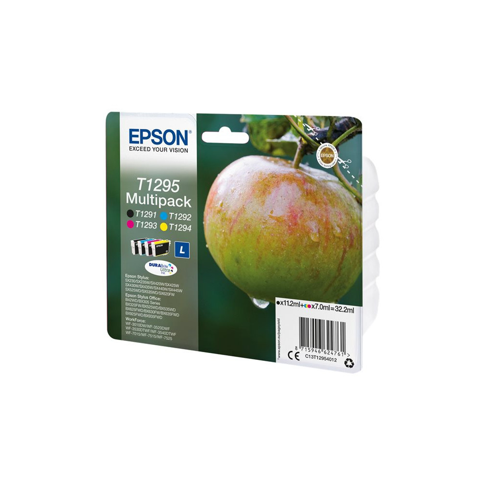 EPSON 2LB T1295 ink cartridge black and tri-colour high capacity 11.2ml and 3 x 7ml 4-pack blister without alarm