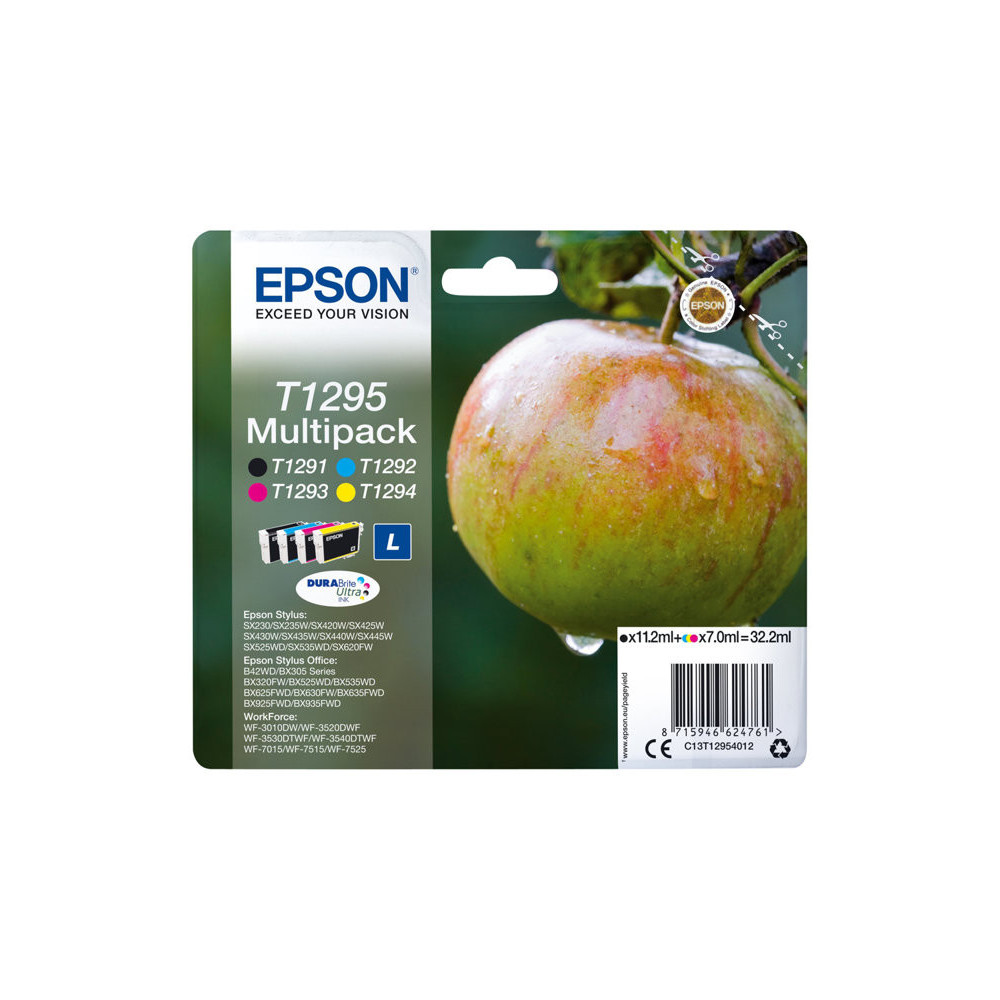 EPSON 2LB T1295 ink cartridge black and tri-colour high capacity 11.2ml- 3 x 7ml 4-pack RF-AM blister w/s