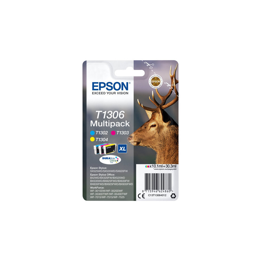 EPSON 1LB T1306 ink cartridge tri-colour extra high capacity 3 x 10.1ml 3-pack RF-AM blister DURABrite Ultra Ink w/s