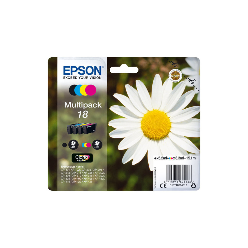 EPSON 3LB 18 ink cartridge black and tri-colour standard capacity 15.1ml 4-pack blister without alarm