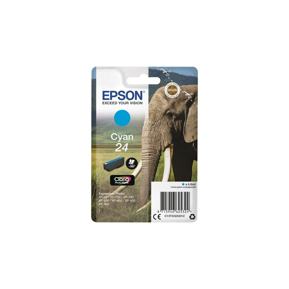 EPSON 1LB 24 ink cartridge cyan standard capacity 4.6ml 360 pages 1-pack RF-AM blister w/s
