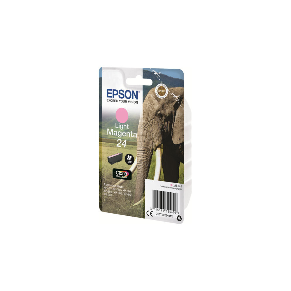EPSON 1LB 24 ink cartridge light magenta standard capacity 5.1ml 360 pages 1-pack blister without alarm
