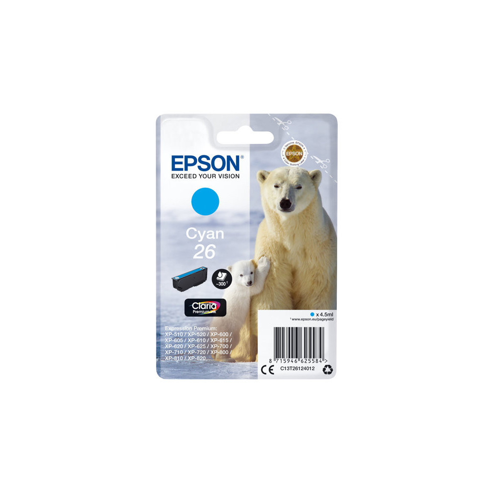 EPSON 1LB 26 ink cartridge cyan standard capacity 4.5ml 300 pages 1-pack blister without alarm