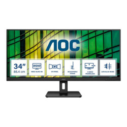 AOC U34E2M  Écran LED - 34" - 3440 x 1440 WQHD @ 100 Hz - VA - 300 cd/m² - 4000:1 - 4 ms - 2xHDMI, DisplayPort - noir