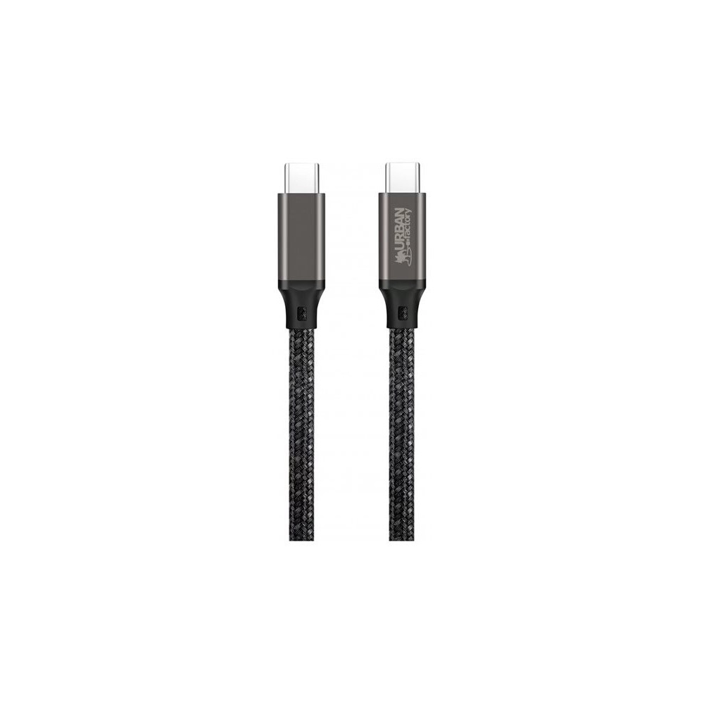 URBAN FACTORY E-Mark USB-C to USB-C cable 2m Over-molded head with a space gray aluminum finish E-Mark standard