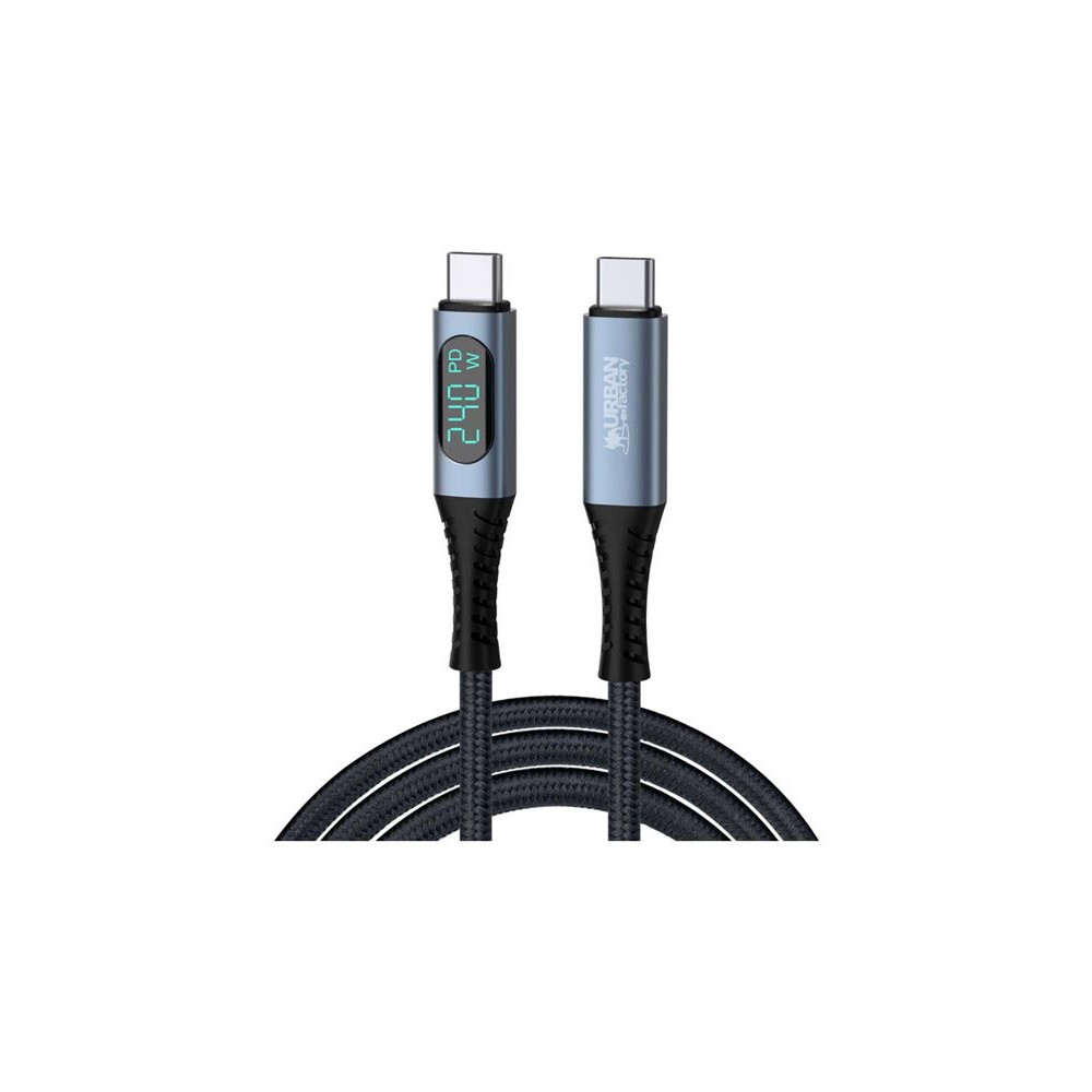 URBAN FACTORY E-Mark USB-4 to USB-4 cable 1.50m Overmolded head with a space gray aluminum finish E-Mark standard
