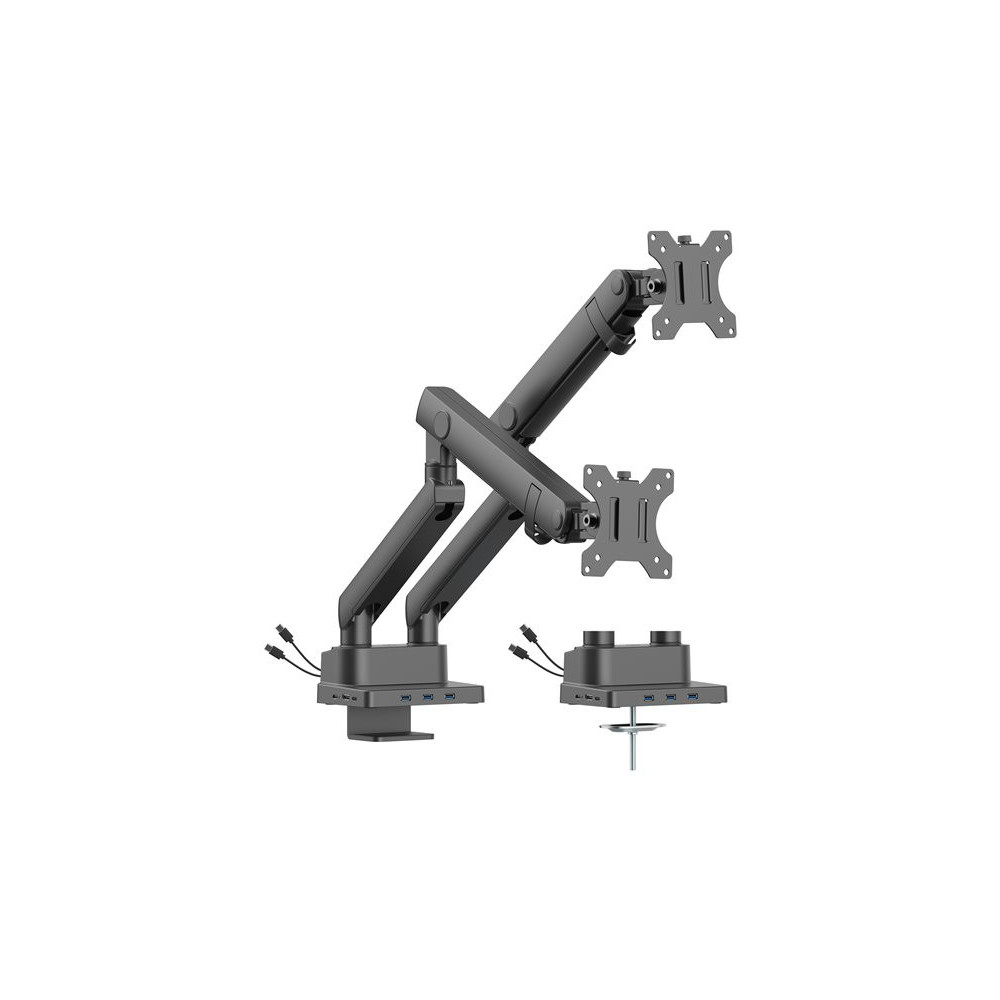 URBAN FACTORY Flexee Dual Pro Dual Spring Monitor Arm With 8 In 1 Built-In USB-C Docking Station redeal.fr