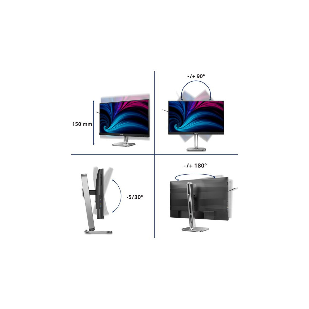 PHILIPS 27B2U6903/00 Ecran 27p UHD LED 16:9 IPS 75Hz 2xHDMI 2.0 DP 1.4 USB-C 3.2 Gen2 redeal.fr