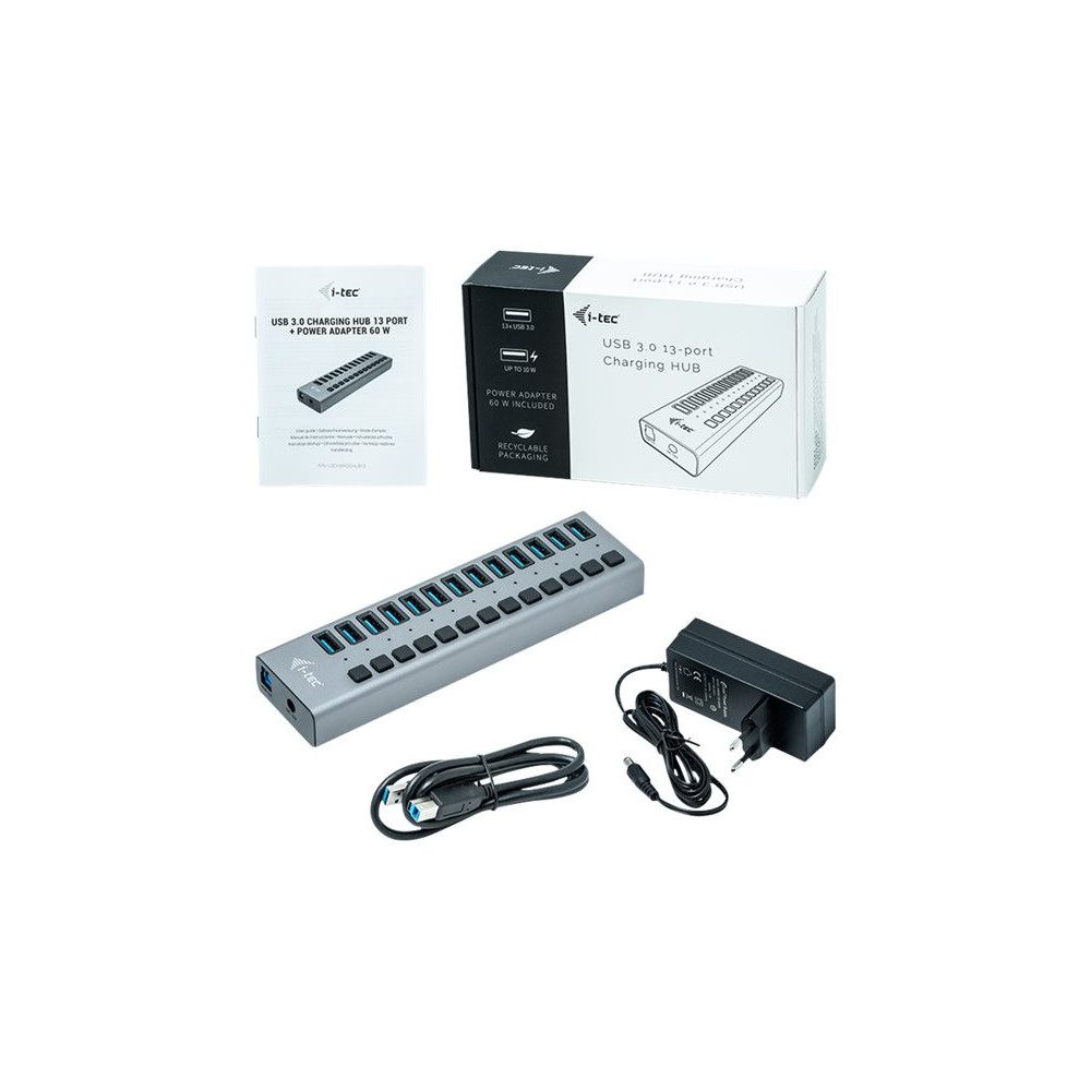 I-TEC USB 3.0 Charging HUB 13port port with external power adapter 60W 13xUSB charging port forTablets Notebooks Ultrabooks PC