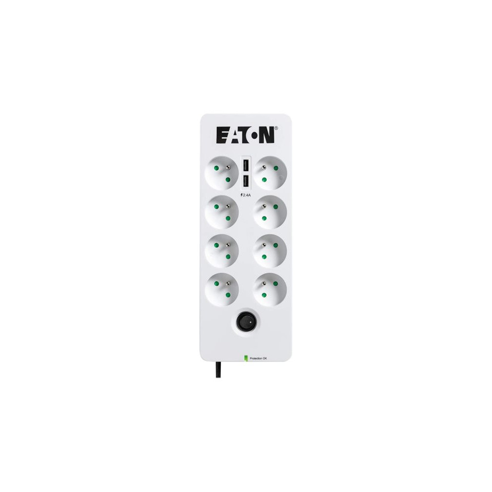 EATON Multiprises parafoudre 10A Protection Box 8 prises FR avec protection de ligne Tel/Internet port USB