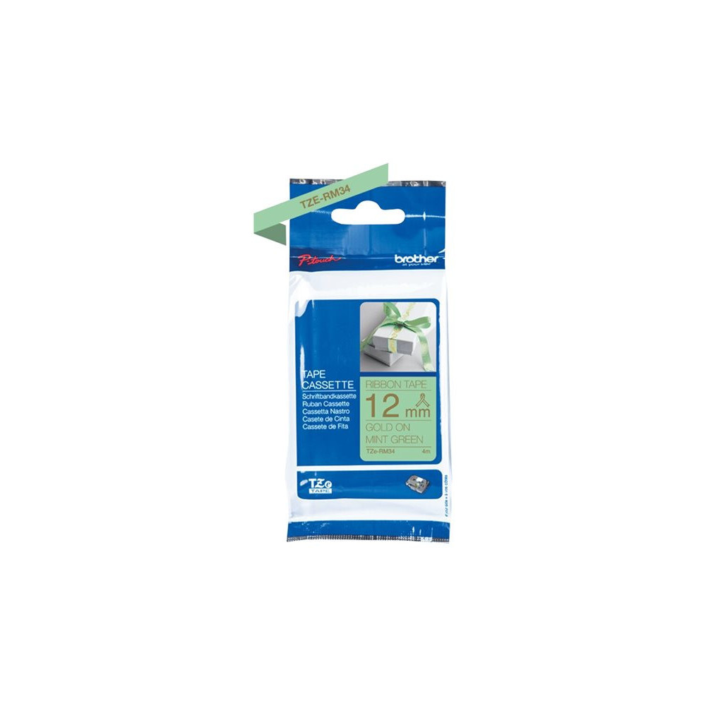 BROTHER P-Touch 12mm mint green/gold ribbon tape